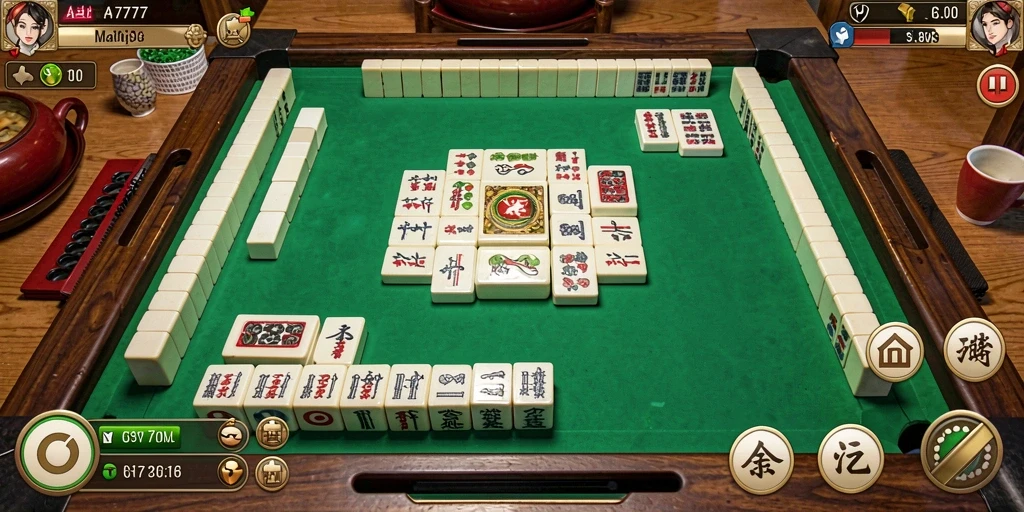 Tampilan screenshot gameplay <strong>A7777</strong> yang menampilkan ubin Mahjong berwarna-warni.