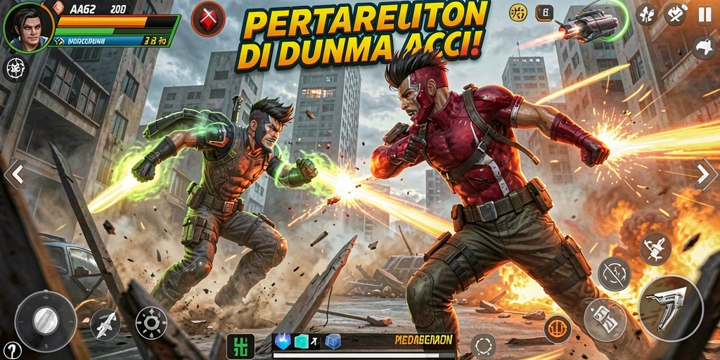 Gameplay mendebarkan AA62 dengan aksi pertarungan yang seru.
