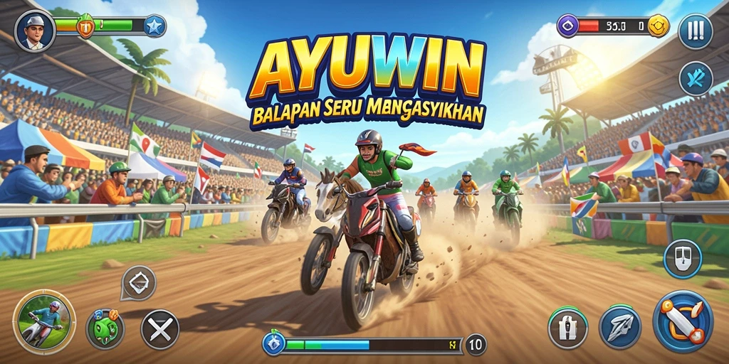 Tangkapan layar gameplay AYUWIN menampilkan aksi balapan yang mendebarkan.