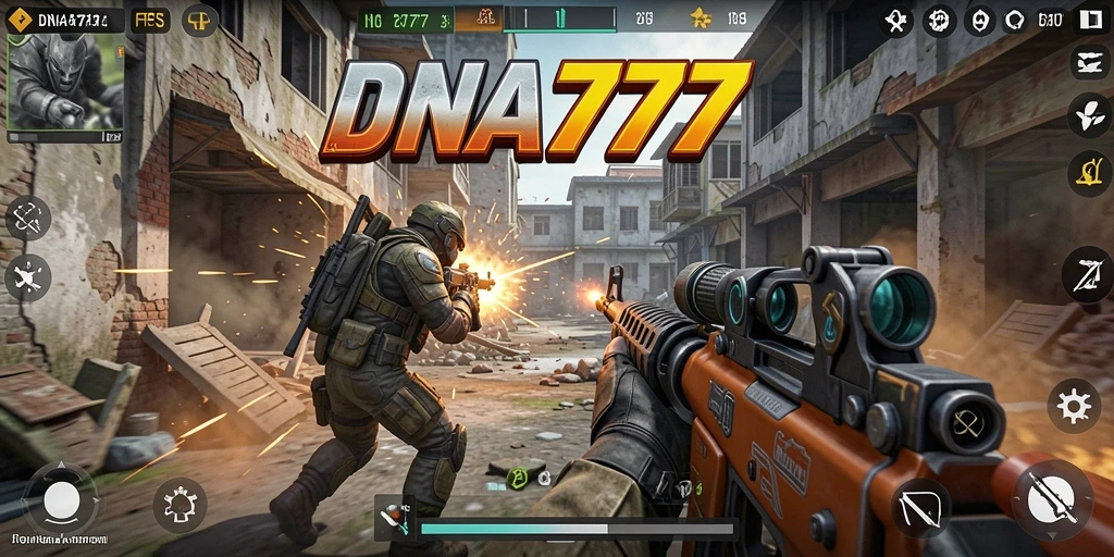 Screenshot dari gameplay FPS yang intens di DNA777.