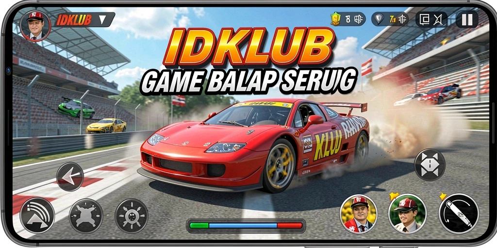 Screenshot gameplay IDKLUB menampilkan aksi balap mendebarkan.