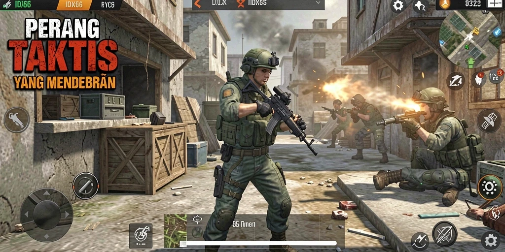 Tampilan gameplay menegangkan dari IDX66 dalam aksi pertempuran.