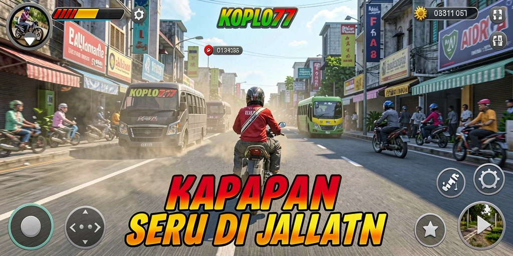 Tampilan gameplay seru dalam balapan KOPLO77 dengan mobil yang beragam.
