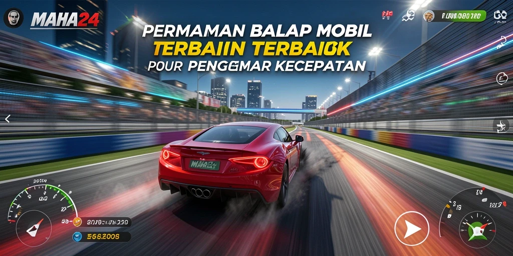 Tampilan gameplay penuh aksi di MAHA24 balapan mobil.