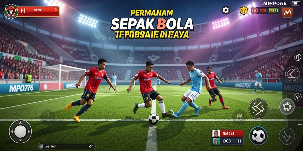 Screenshot MPO76 menampilkan aksi seru dalam permainan sepak bola.