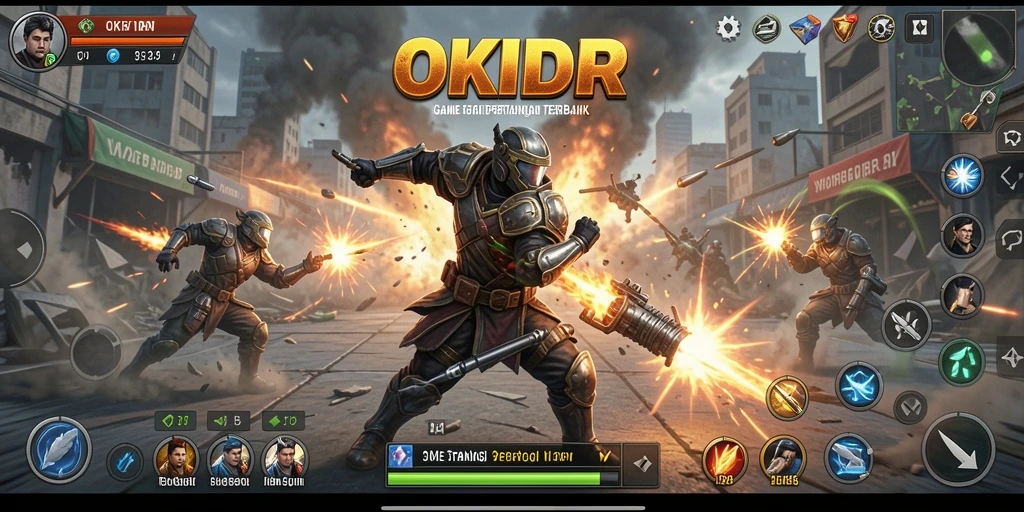 Screenshot gameplay dari OKIDR menampilkan pertempuran strategis yang intens.