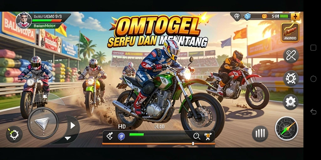Screenshot menampilkan aksi balapan motor yang mendebarkan.
