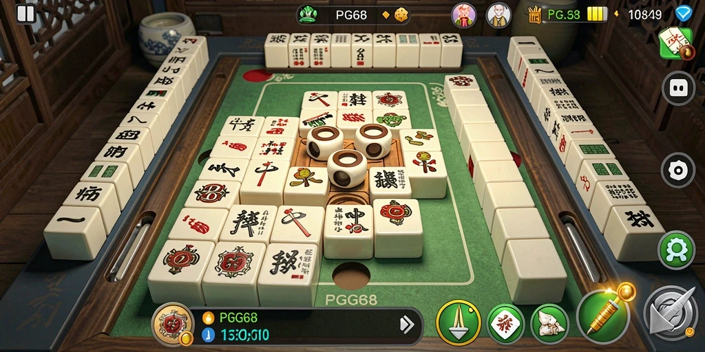 Screenshot utama PGG68 yang menunjukkan gameplay Mahjong yang dinamis.