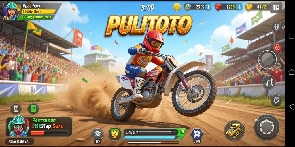 Screenshot gameplay PULITOTO menampilkan aksi balap yang seru dan mendebarkan.