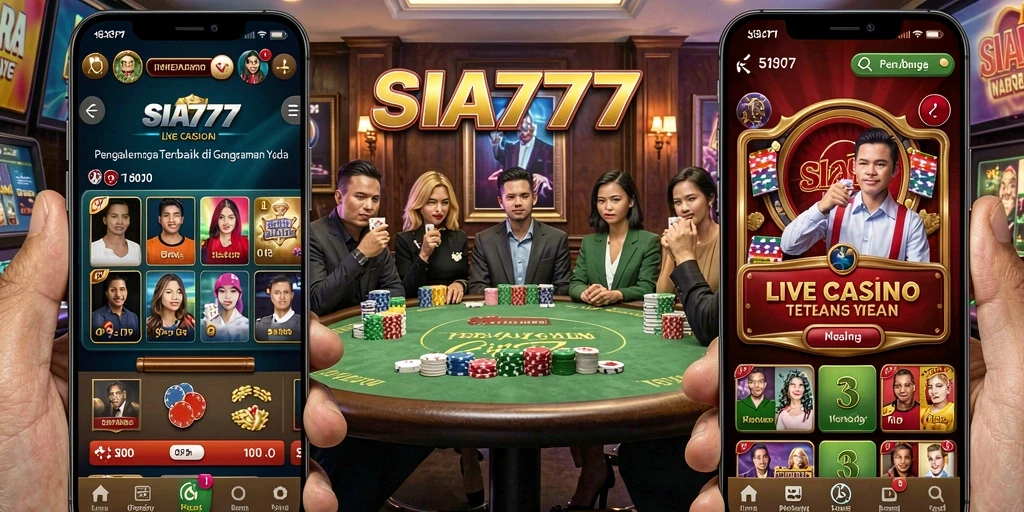 Screenshot utama SIA777 menunjukkan dealer profesional di meja permainan langsung.