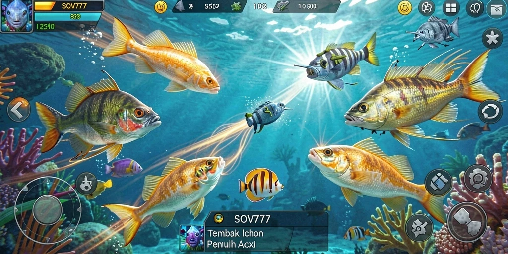 Gameplay seru dengan berbagai ikan untuk ditembak.