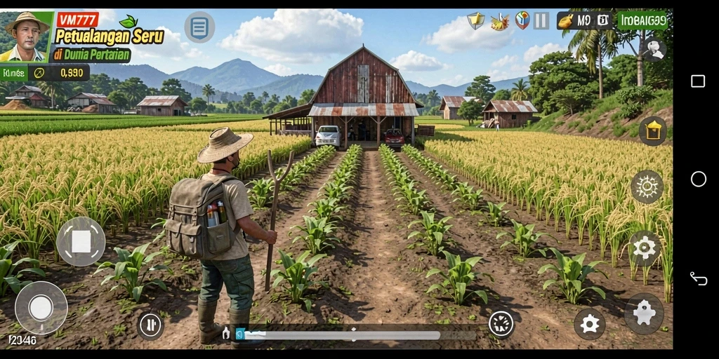 Screenshot gameplay VM777 yang menunjukkan keindahan pertanian.